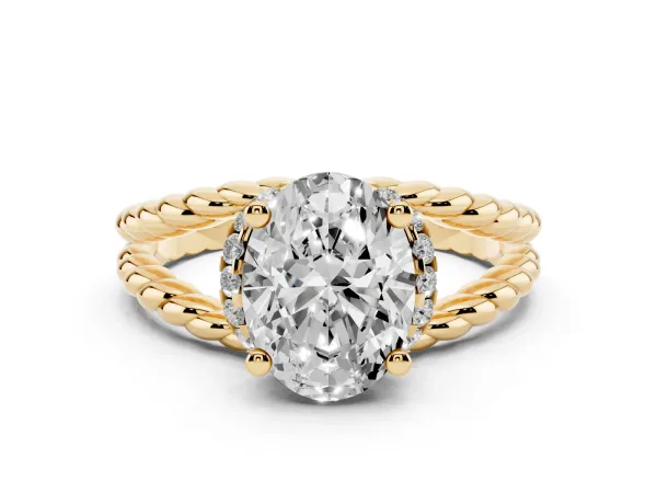 Oval Cut Halo Twisted Band Four-Prong Ring Yellow gold
