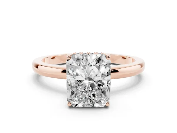 Radiant Cut Solitaire Diamond Ring with Prong Setting and Plain Band Rose gold