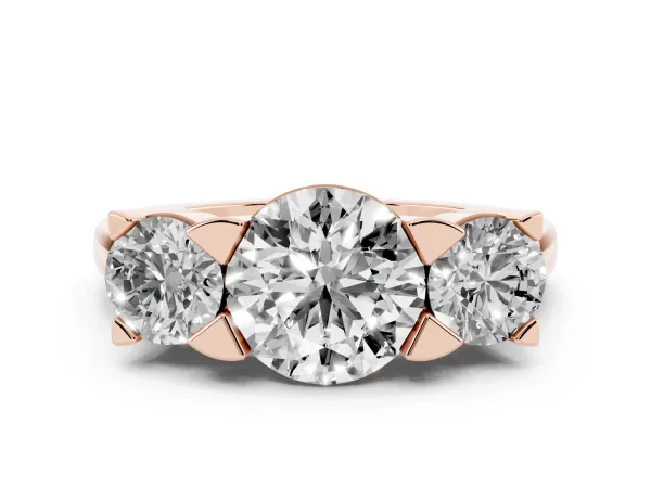 Three-Stone Round Cut Diamond Classic Band with Prong Setting Rose gold
