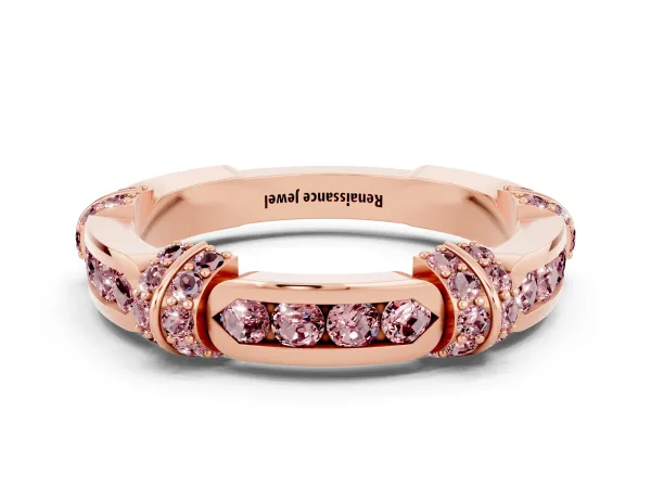 Pavé Round Morganite Link Band with Bezel Setting Rose gold