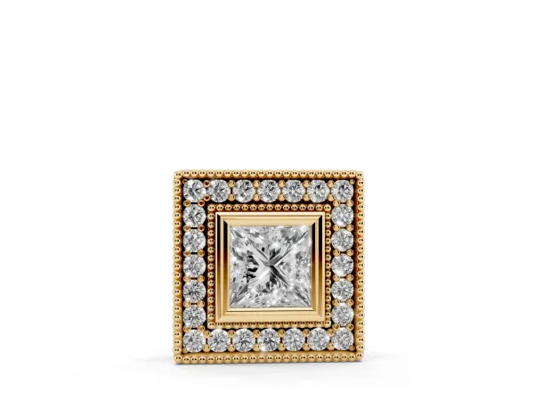 Square Halo Princess Cut Pendant with Bezel Setting Yellow gold