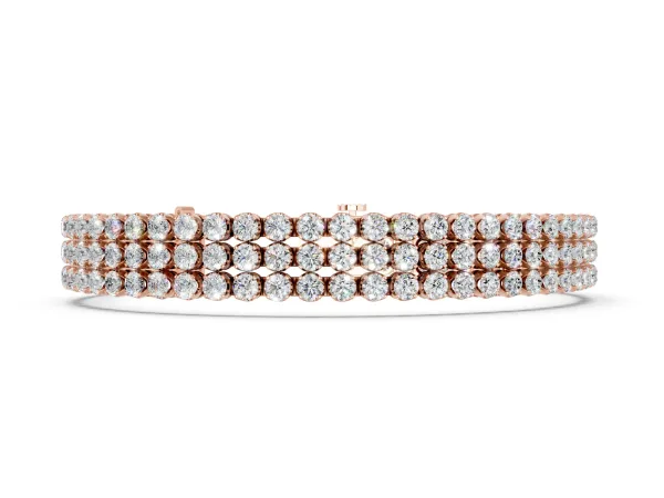 Three-Row Round Diamond Tennis Bracelet with Bezel Setting Rose gold