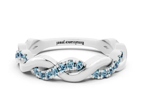 Pavé Round Aquamarine Twist Eternity Band with Shared Prong Setting Platinum