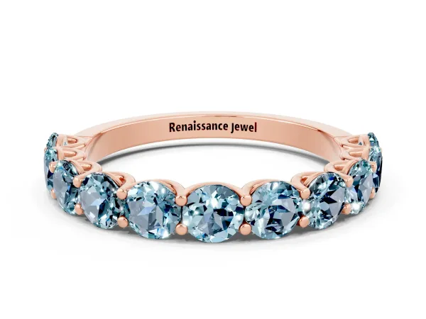 Round Aquamarine Shared Prong Eternity Band Rose gold