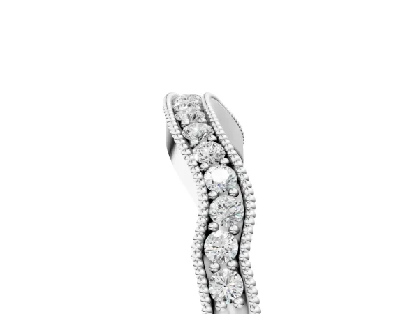 Curved Pavé Diamond Milgrain Band with Round Brilliant Stones Platinum