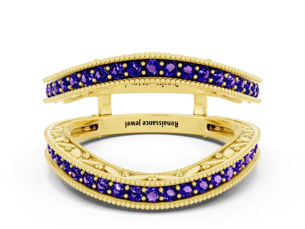 Round Tanzanite Milgrain Eternity Band with Channel Setting Yellow gold