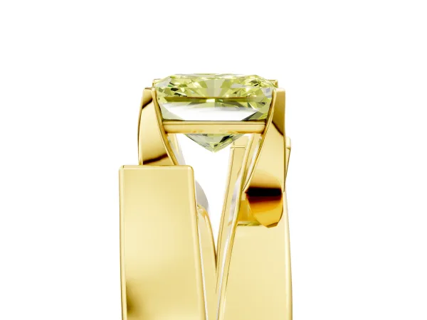 Fancy Yellow Modern Tension Set Radiant Cut Diamond Solitaire Wide Band Ring Yellow gold