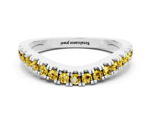 Round Yellow Sapphire Pavé Curved Band with Shared Prong Setting Platinum