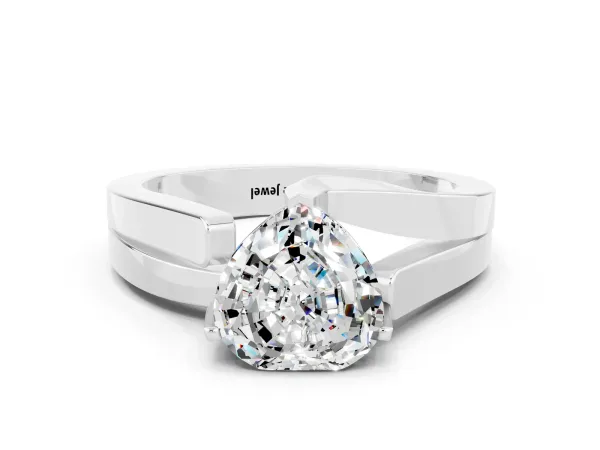 Modern Tension Set Heart Cut Moissanite Solitaire Wide Band Ring Platinum