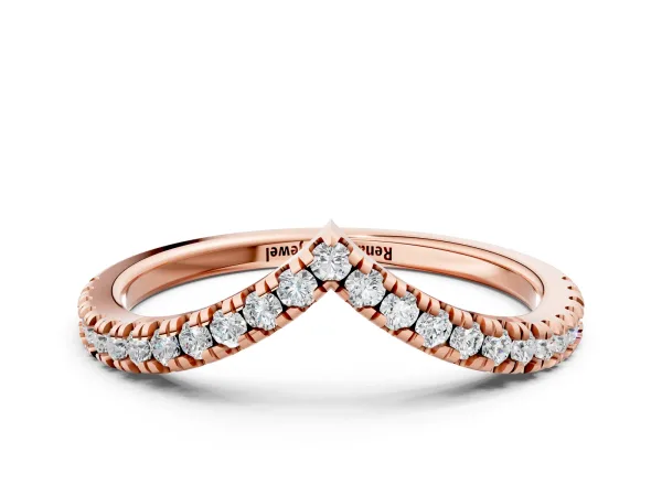 Pavé Round Diamond V-Shaped Chevron Band with Shared Prong Setting Rose gold