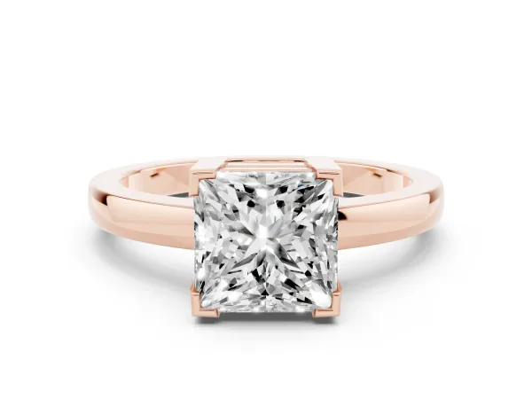 Princess Cut Cut Solitaire Ring with Four-Prong Setting and Classic Band Rose gold