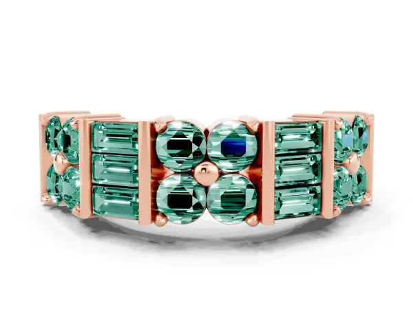Channel Set Round and Baguette Green Sapphire Anniversary Band with Prong Setting Rose gold