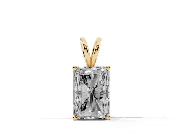 Radiant Diamond Solitaire Pendant with Four Prong Setting Yellow gold