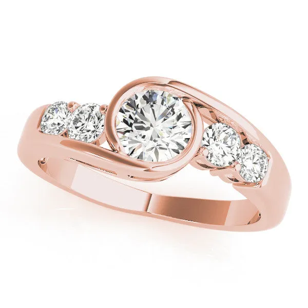 Bezel Set Asscher Cut Diamond Bypass Ring with Round Accents Rose gold