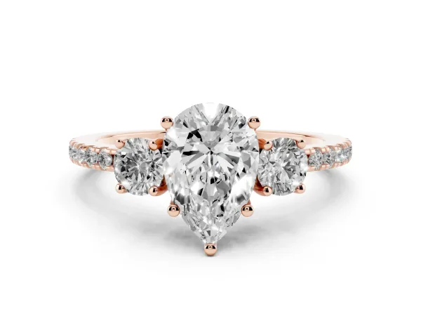 Three-Stone Pear Cut Cut Diamond Pavé Band with Prong Setting Rose gold