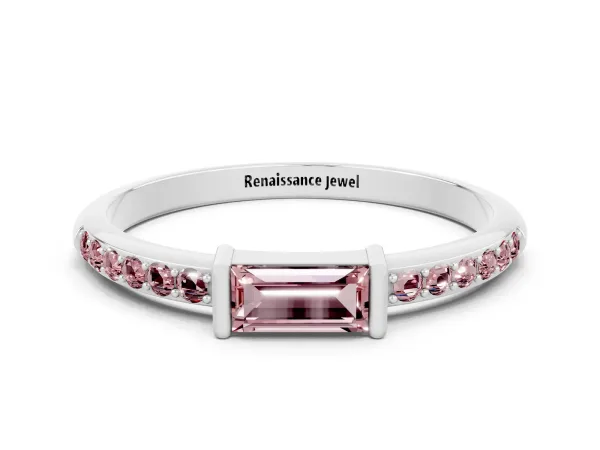 Baguette Morganite Pavé Band with Bar Setting Platinum