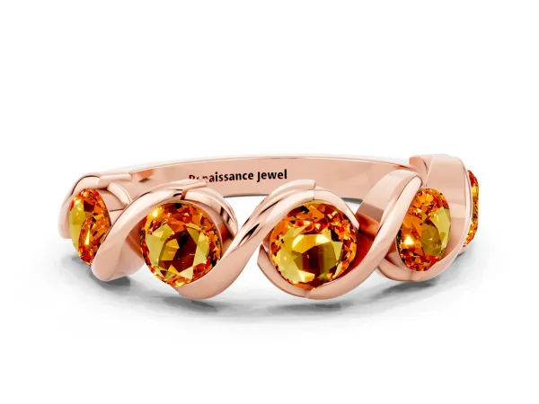 Round Citrine Wave Band with Channel Setting and Shared Prongs Rose gold