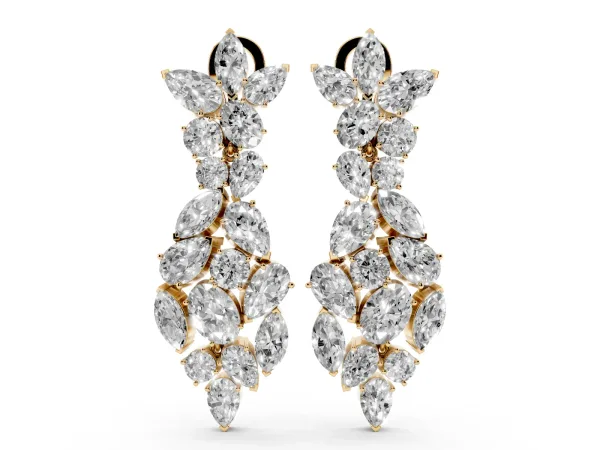 Pear, Marquise and Oval Diamond Floral Drop Earrings Yellow gold
