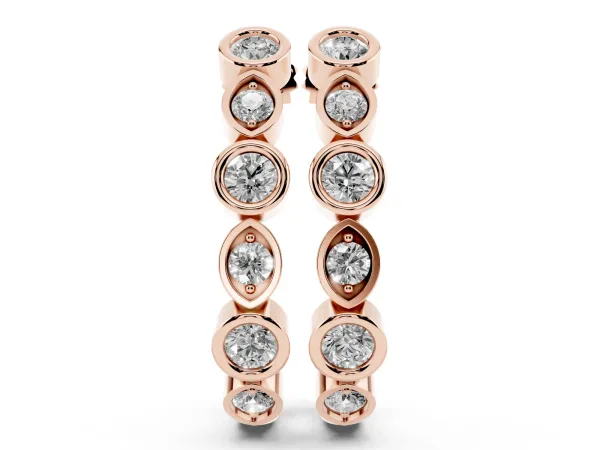 Bezel-Set Round and Marquise Diamond Hoop Earrings Rose gold