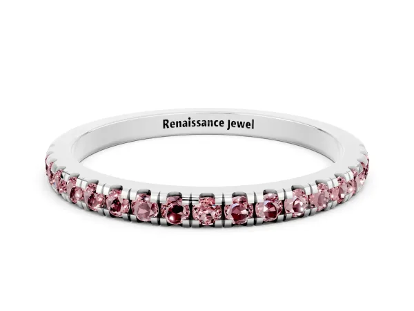 Pavé Round Morganite Half Eternity Band with Shared Prong Setting Platinum