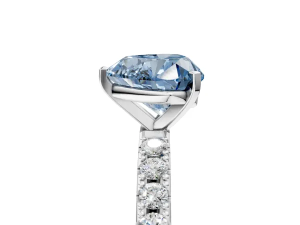 Fancy Blue Heart Cut Diamond Solitaire Pavé Band with Four-Prong Setting White gold