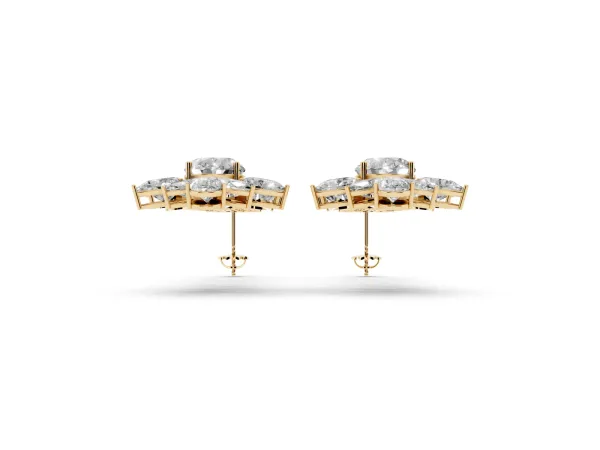 Oval, Pear, Marquise and Round Diamond Floral Cascade Drop Earrings Yellow gold