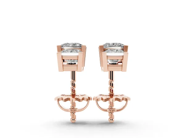 Three-Stone Princess Cut Channel Set Earrings with Bar Prong Setting Rose gold