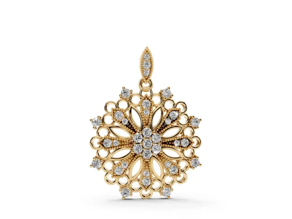Round Diamond Cluster Milgrain Pendant Yellow gold