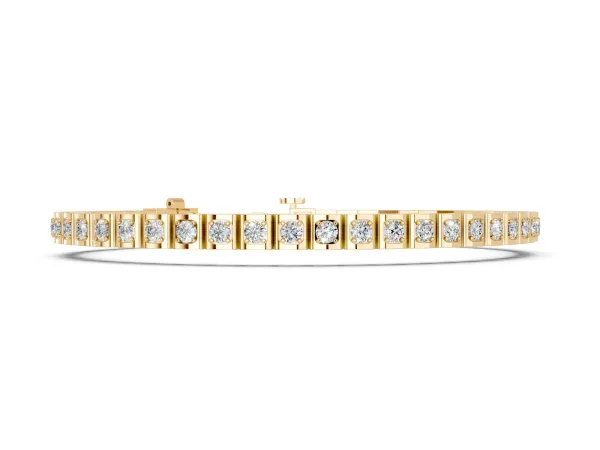 Square Channel Set Round Diamond Tennis Bracelet Yellow gold