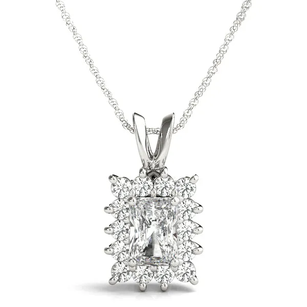 Halo Radiant Cut Diamond Pendant with Prong Setting White gold