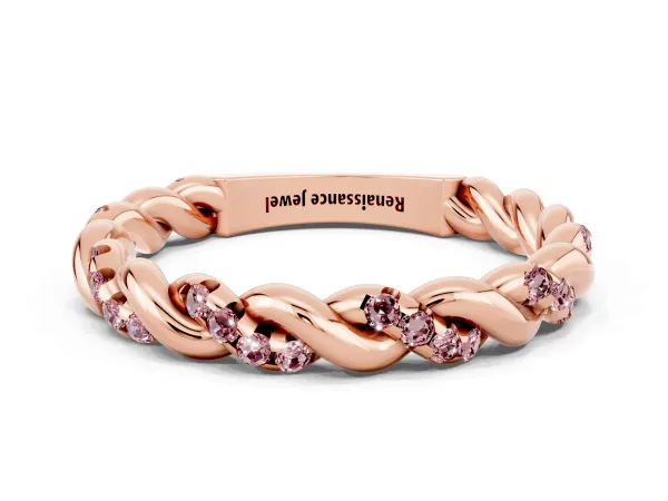 Twisted Pavé Round Morganite Eternity Band Rose gold