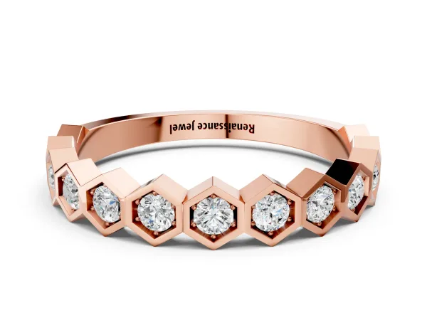 Hexagon Pave Diamond Eternity Band with Bezel Setting Rose gold