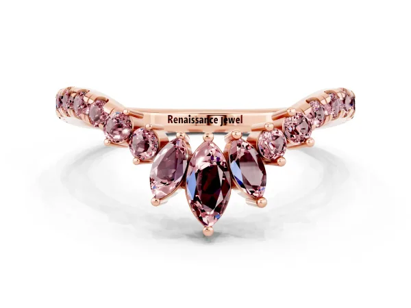 Chevron Marquise and Round Morganite Open Band with Prong Setting Rose gold