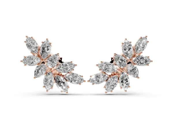 Pear and Marquise Diamond Cluster Stud Earrings Rose gold