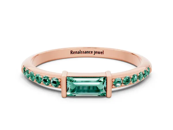 Baguette Green Sapphire Pavé Band with Bar Setting Rose gold