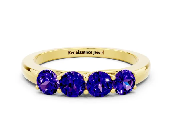 Four-Stone Round Tanzanite Prong-Set Band Yellow gold