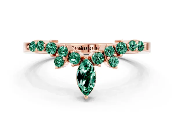Marquise and Round Green Sapphire Chevron Band with Prong Setting Rose gold