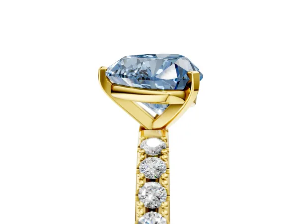 Fancy Blue Heart Cut Diamond Solitaire Pavé Band with Four-Prong Setting Yellow gold