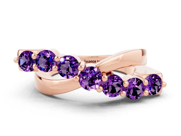 Round Amethyst Prong-Set Crossover Band Rose gold