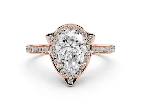 Pear Cut Halo Round Diamond Pave Band with Four-Prong Setting Rose gold