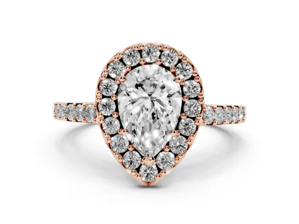 Pear Cut Halo Diamond Pavé Solitaire Ring Rose gold