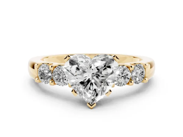 Heart Cut Brilliant Cut Diamond Five-Stone Prong Set Engagement Ring with Channel Band Yellow gold