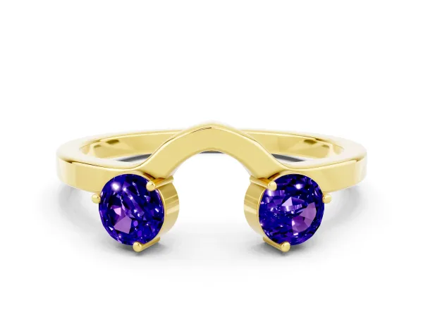 Dual Round Tanzanite Open Band Ring with Prong Setting Yellow gold