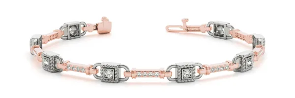 Princess Cut Diamond Channel Set Link Bracelet with Bezel Prong Setting Rose gold