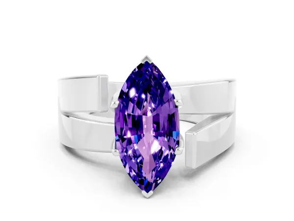 Modern Tension Set Marquise Cut Tanzanite Solitaire Wide Band Ring Platinum