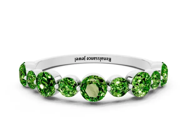 Round Peridot Scalloped Prong Set Eternity Band Platinum