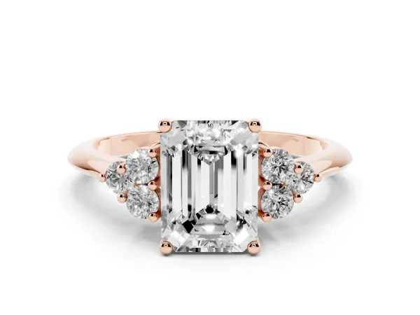 Emerald Cut Cut Diamond Cluster Ring with Solitaire Band and Four-Prong Setting Rose gold