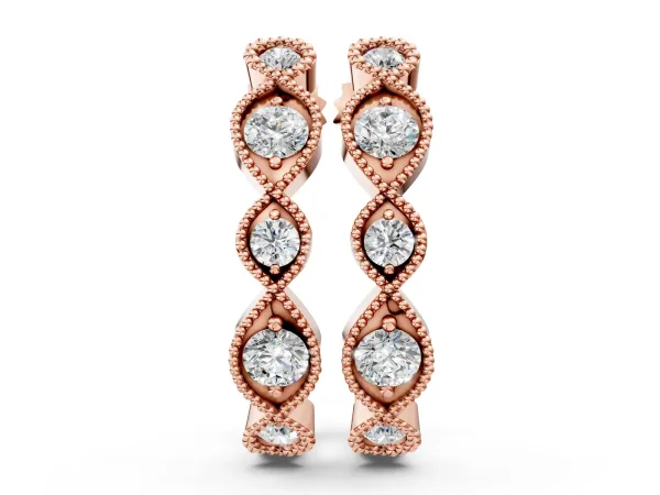 Milgrain Marquise Diamond Hoop Earrings with Bezel Setting Rose gold