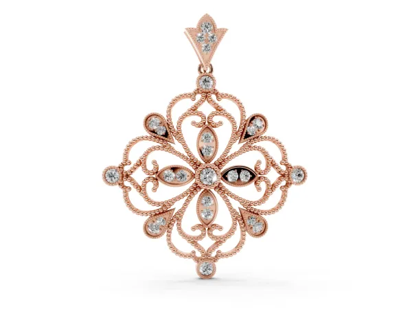 Vintage Floral Diamond Pendant with Round Brilliant Cut and Pavé Setting Rose gold
