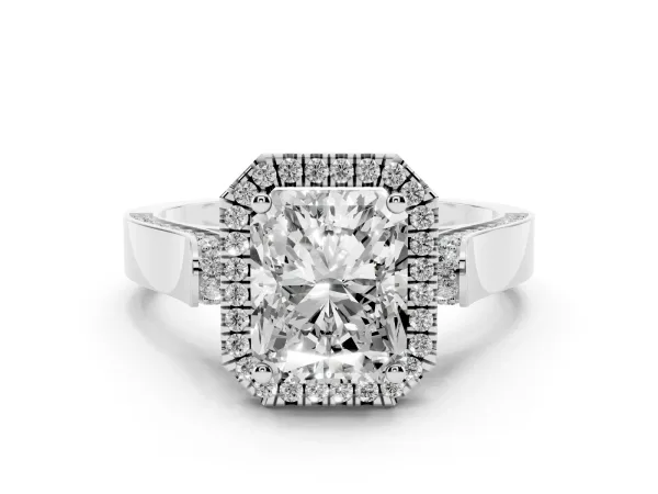 Radiant Cut Halo Round Diamond Twist Band with Four-Prong Setting Platinum